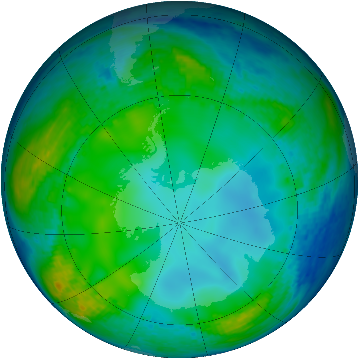 Antarctic ozone map for 06 June 2004